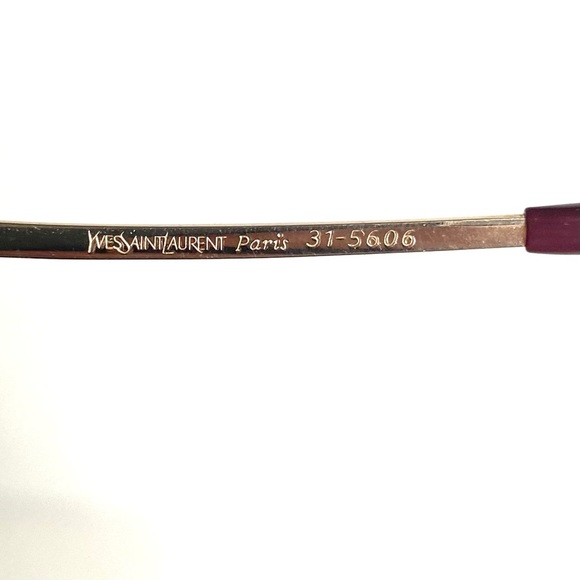 Yves Saint Laurent Vintage 80s Cat Eye Sunglasses Red Sparkle Enamel Gold Frame - Picture 13 of 16